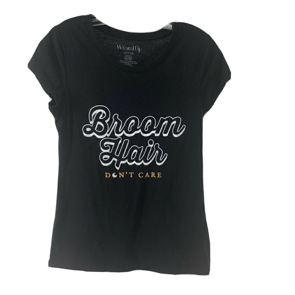 Broom Hair Dont Care Black Halloween T-Shirt Large